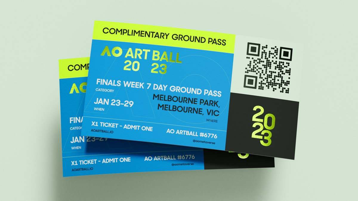 AOmetaverse's tweet photo. The ArtBall Ground Pass 🎾 gives members access to:

🎟1 x complimentary pair of 7 day Ground Passes to finals week at @australianopen #AO23 for each ArtBall you own
🎟Exclusive member meet-ups 
🎟A select number of @UnitedCupTennis matches across Syd, Bris and Per 29 Dec -8 Jan https://t.co/kJpw0OltbO