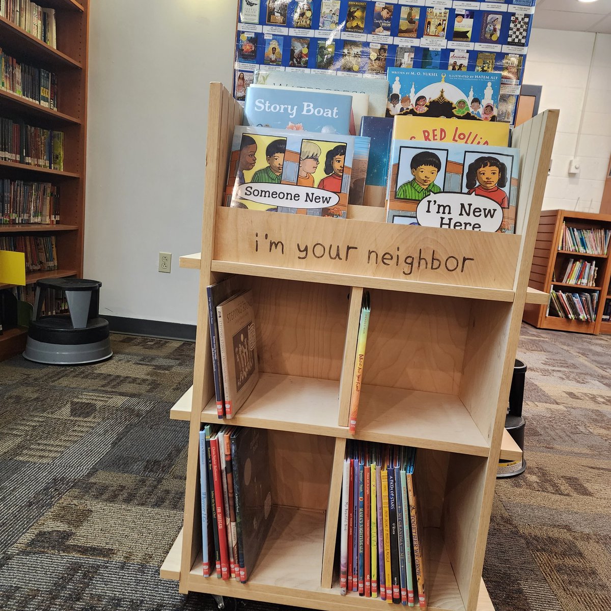 Our library is borrowing “I’m your neighbor”,a traveling showcase of books, representing immigrations stories and allowing us to meet the families through their pages. We will have it on loan to us until Dec. 13th, and will be able to look at the books during our library times.
