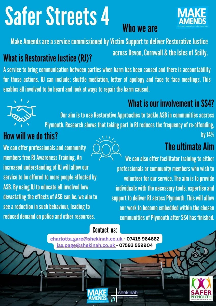 makeamendsrj's tweet photo. 2022 has seen some exciting new community initiatives including the new Safer Streets programme as part of the Safer Plymouth Initiative.
Read about it below and meet our team members who are making it happen!
Meet the team and learn about our new project!
#RJWeek22 https://t.co/qarWcpCV6e