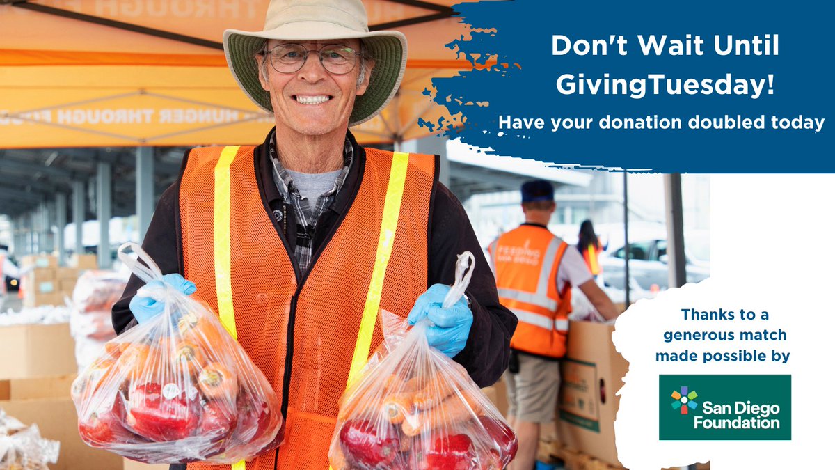Feeding San Diego (@feedingsandiego) on Twitter photo This holiday season, you can help prevent millions of lbs of nutritious food from going to waste & get it to people in need. Donate today and every $ you give doubles to help provide 4 meals thanks to a generous $75,000 match from the <a href="/sd_fdn/">San Diego Foundation</a>.
Donate: bit.ly/3XsYqIL This holiday season, you can help prevent millions of lbs of nutritious food from going to waste & get it to people in need. Donate today and every $ you give doubles to help provide 4 meals thanks to a generous $75,000 match from the <a href="/sd_fdn/">San Diego Foundation</a>.
Donate: bit.ly/3XsYqIL
