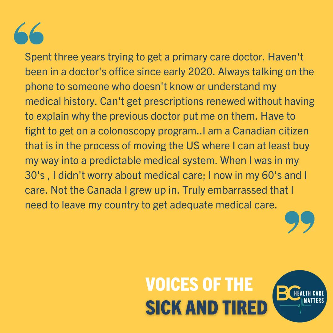 BC_GP_Shortage's tweet photo. Voices of the sick and tired. Residents of BC are sharing their stories and struggles dealing with the health care crisis and lack of family doctors in the province.
#VoicesOfTheSickAndTired #BCHealthCareMatters #BCHealthCareCrisis #GPShortage #EveryoneDeservesAFamilyDoctor https://t.co/Jvc5TlnUoW
