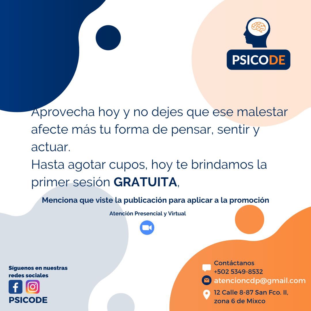 psicode20's tweet photo. La Atención Psicológica se enfoca en que el Terapeuta dedica su tiempo y conocimiento para escuchar y evaluar el malestar que te afecta, pero sobre todo te brinda herramientas para que puedas iniciar tu proceso de Desarrollo Personal
#psicode #psicologiaydesarrollo #PsicoTwitter https://t.co/mcdctI22hx