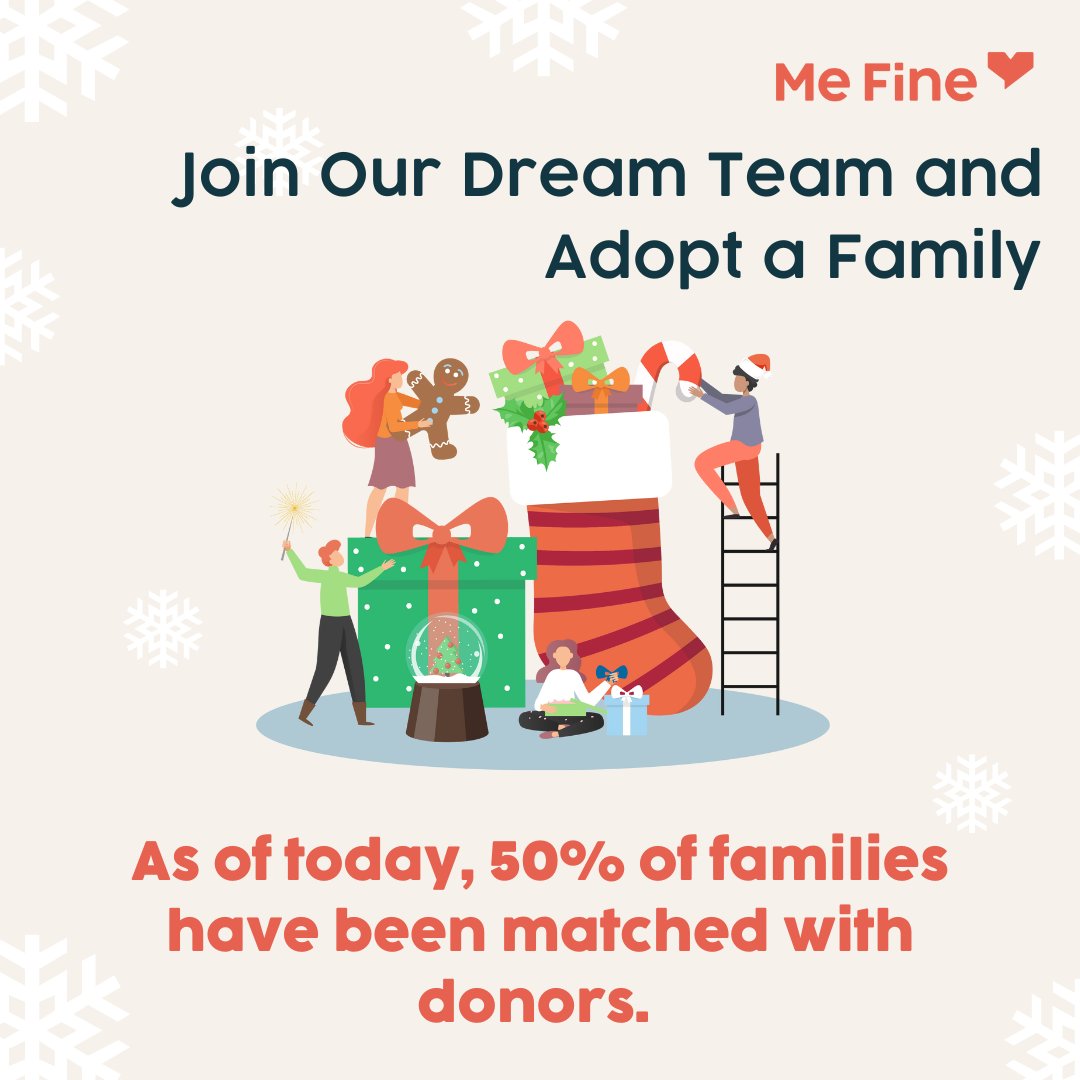 MeFineNC's tweet image. Consider becoming a member of our Dream Team and adopt a family to sponsor. 
We have matched 50% of our families with donors and are in need of 25 more donors.
If you or someone you know want to apply, visit: mefine.org/dream-team