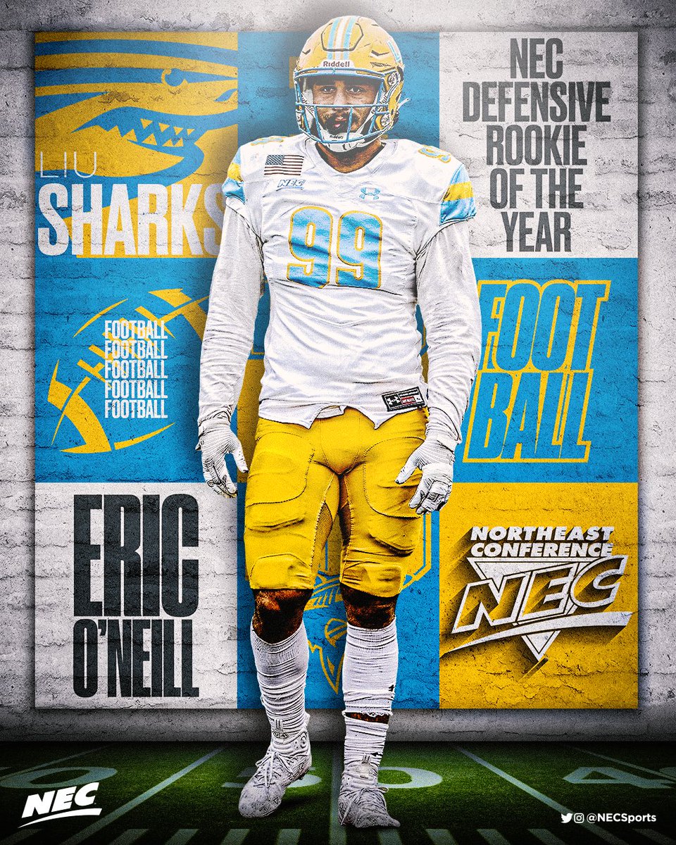 2⃣0⃣2⃣2️⃣ <a href="/NECFootball/">NEC Football</a> Defensive Rookie of the Year ⤵️

➡️ Eric O'Neill, @liuathletics
 
🗒️O'Neill becomes the first-ever 🦈 to win an NEC major award. The #NECelite defensive lineman finished 2nd in the circuit in both tackles-for-loss (21.0) &amp; sacks (10.0).

#NECFB #DROTY