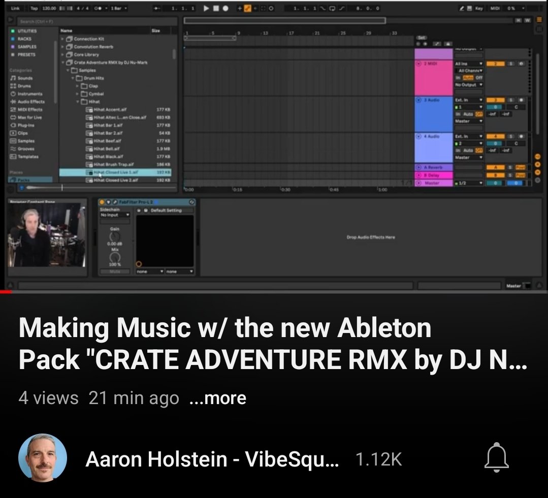 VibeSquaD's tweet photo. Archive from today's stream:
Making Music with the new @ableton Live pack
"Crate Adventures RMX by DJ Nu-Mark"
https://t.co/CipwdNg4RY https://t.co/9u6JByllRl
