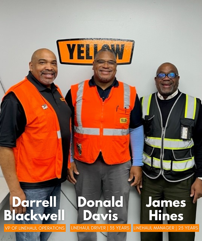 Yellow_Trucking's tweet photo. Help us congratulate Donald Davis and James Hines for their years of service at Yellow!

Donald and James celebrated 35 years and 25 years respectively. We are grateful for your dedication to your team in North Carolina. 

#EmployeeAppreciation #OneYellow #TruckDrivers https://t.co/Li9RkcEqV0