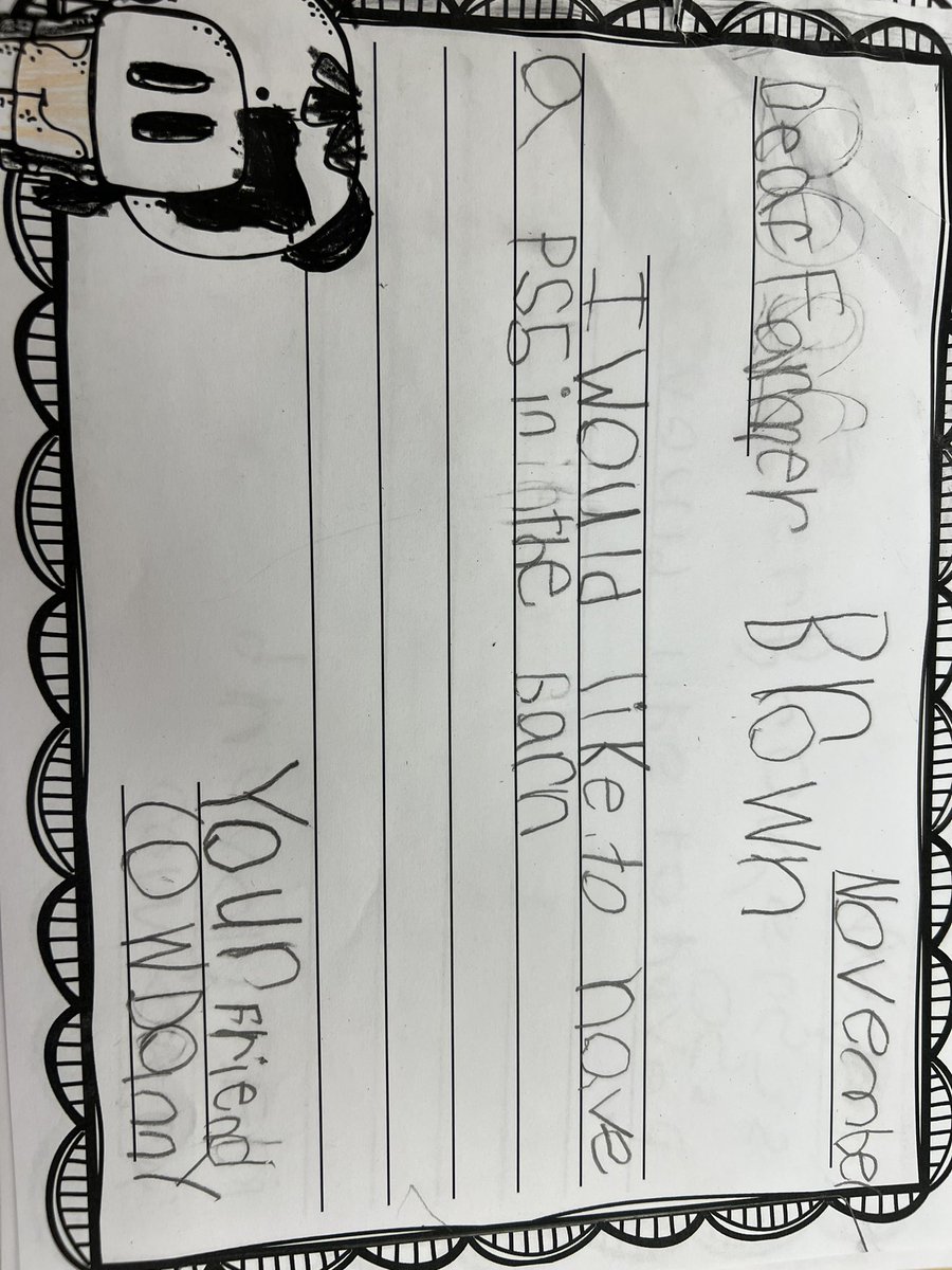 selby_grade1's tweet photo. Then we had some fun writing our own letters to Farmer Brown making with some requests. We had a good laugh signing our names as a cow 🐮 https://t.co/5fDepE3OmZ