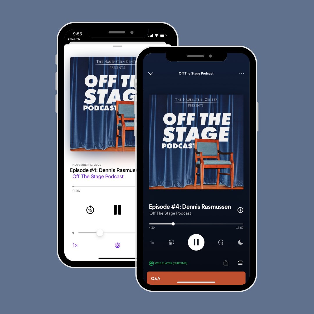 HauensteinGVSU's tweet photo. Episode 4 of our "Off The Stage Podcast" is out now! Featuring author and professor Dennis Rasmussen chatting with our media specialist Maddy Miller! 
Listen now on....
Apple podcasts --> https://t.co/KqQrtKEwFD 
Spotify--> https://t.co/BQgWgIUsAO https://t.co/jyrmLZFdKt