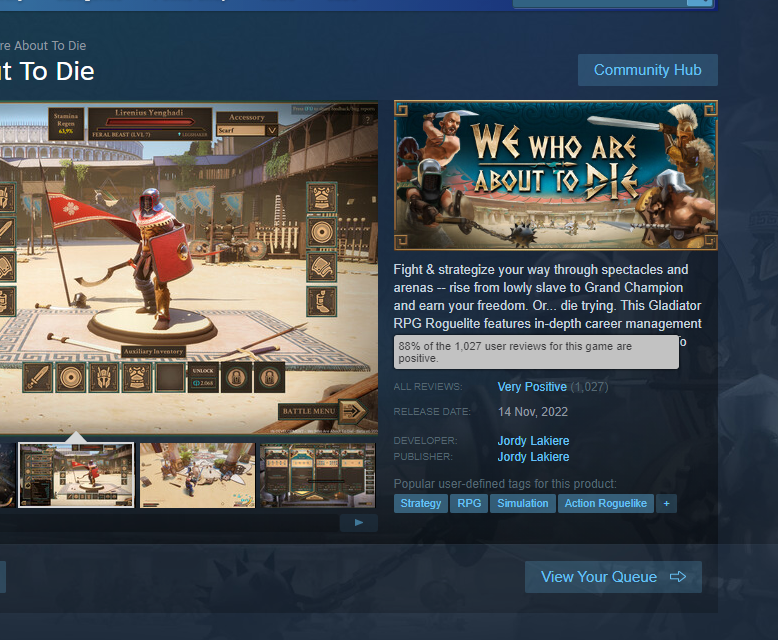 JordyLakiere's tweet image. My game crossed 1000 reviews on #Steam in just a little over a week 🫣

Still thinking I'll wake up from this dream aaaaaany minute now... 

I can't say it enough - THANK YOU gladiators ♥️
#indiegame #gamedev