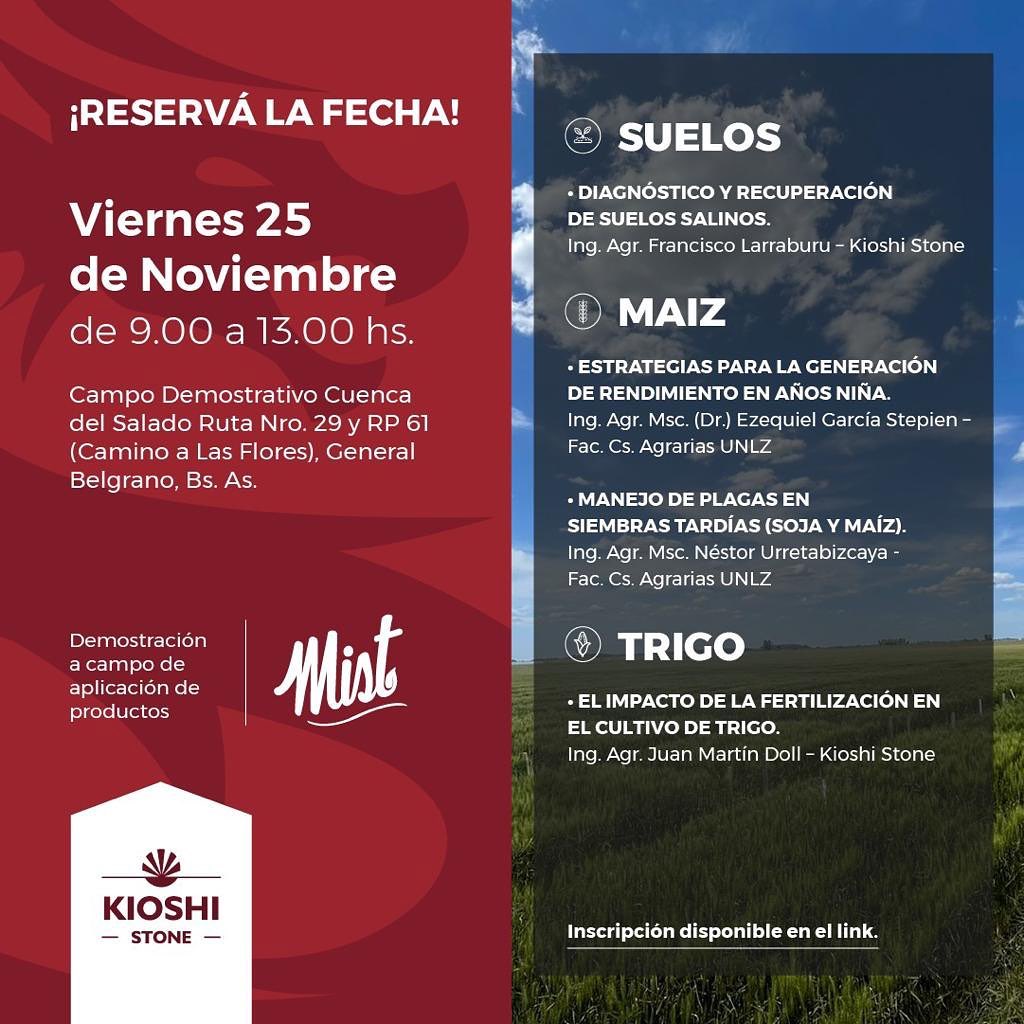 GroupRizoma's tweet photo. Nuestro #AliadoRizoma #KioshiStone estará en una jornada de Campo Demostrativo.

¡Agendá el día! Viernes 25/11 desde las 9:00 hs en su campo demostrativo ubicado en la ruta Nro. 29 y RP 61, General Belgrano, Bs. As.
Inscribite: https://t.co/5xvkJMyBp2 

#campo #nanotecnología https://t.co/YZ5WFyOrMS