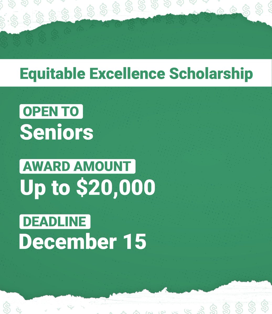 These #scholarships are open now! Learn more about each and apply.

💵 Generation Google: spr.ly/6015M4MdJ
💵 Burger King: spr.ly/6016M4MdK
💵 Equitable Excellence: spr.ly/6017M4Mdz

Use BigFuture to match with more scholarships: spr.ly/6018M4MdM.