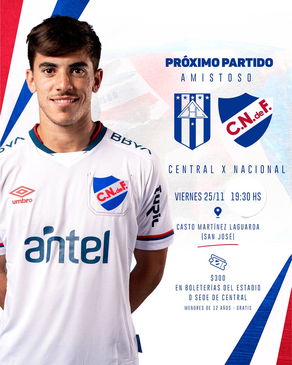 Próximo partido 🔜⚽️

🆚 Central 
🗓️ Viernes 25/11
🕖 19:30hs
🏟️ Casto Martínez Laguarda (San José)
📺 ¡Vivilo por #NacionalTVPlus! 

Suscribite y accedé a este partido y todo el contenido exclusivo del Decano 👉🏼 tinyurl.com/2g76pkh3 

#ElClubGigante 🔵⚪️🔴