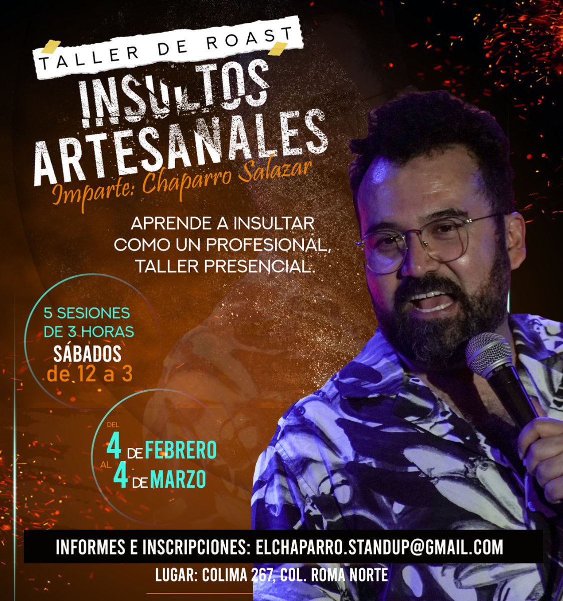 soyelchaparro's tweet image. YA SE VIENEN LOS TALLERES PAL AÑO QUE ENTRA.

Impro Básica para manejar el escenario como se debe.

ROAST, para aprender a insultar como se debe.

Info e inscripciones: Elchaparro.standup@gmail.com