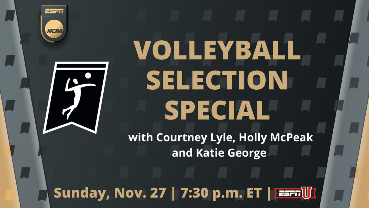 ESPNPR's tweet photo. This weekend, don't miss the @NCAAVolleyball Selection Special

🎙 @sportney_lyle, @hmcpeak1, @Katie_George05
🏐 Sunday | 7:30p ET | ESPNU

#NCAAWVB https://t.co/2AWYfL1Rxx