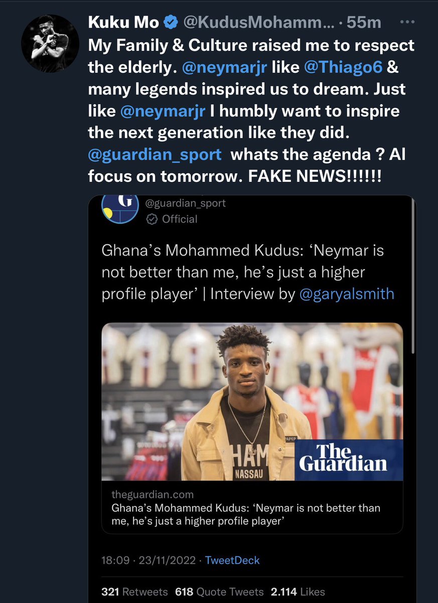 KudusDream's tweet photo. #Disclaimer #Disclaimer #Disclaimer it’s a Fake News, the magician @KudusMohammedGH is fully focused on tomorrow’s game against Portugal 🇵🇹 

@KudusDream🦁🦁
@FIFAWORLDCUPQAT https://t.co/kZwM8Tnd1K