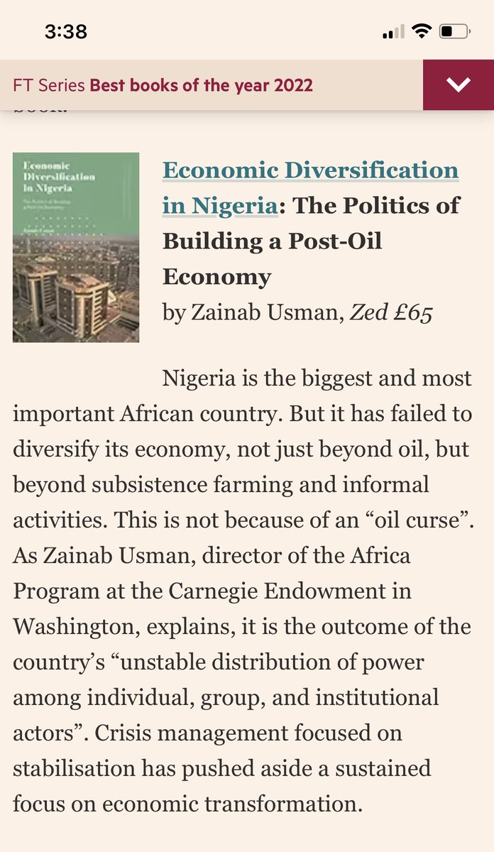 Oh my God!! My book, “Economic Diversification in Nigeria: the Politics of Building a Post-Oil Economy” was selected by the @FinancialTimes as one of the Best books on Economics for 2022!!! I am so thrilled and overjoyed and happy!!! ft.com/content/634c19…