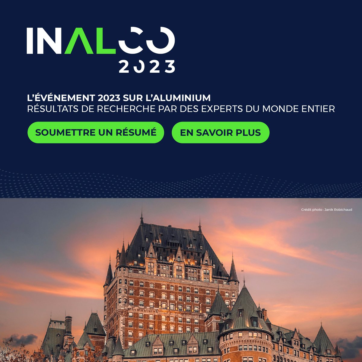 REGALaluminium's tweet photo. AluQuébec et le REGAL sont heureux de vous inviter à la 15e édition de la Conférence internationale de l'aluminium - INALCO 2023, du 11 au 13 octobre 2023 au Centre des congrès de Québec. Pour participer, soumettre un résumé ou pour devenir partenaires: https://t.co/RmDpo7pV59 https://t.co/5Y2G4s091y