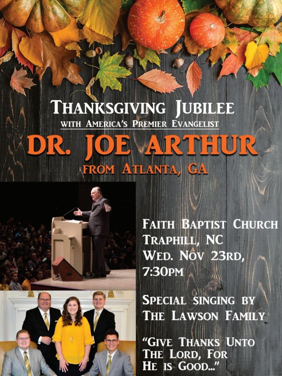 Looking forward to singing at Faith BC. Join us tonight at 7:30 PM!
Preaching by <a href="/DrJoeArthur/">Dr. Joe Arthur</a>
<a href="/thelawsonsmusic/">The Lawsons</a>