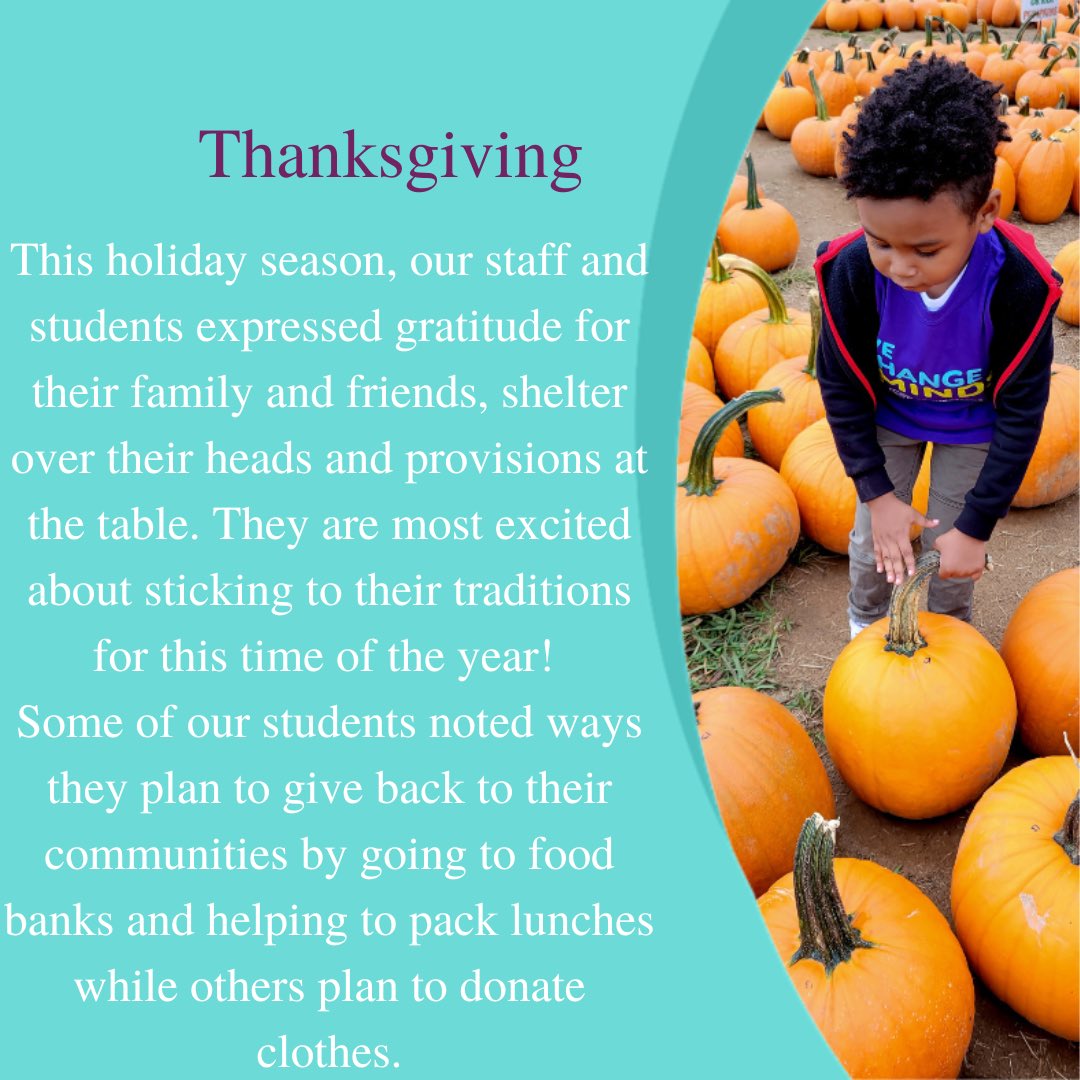 Enjoy the remainder of your Thanksgiving break! Classes will resume on Monday, November 28th.