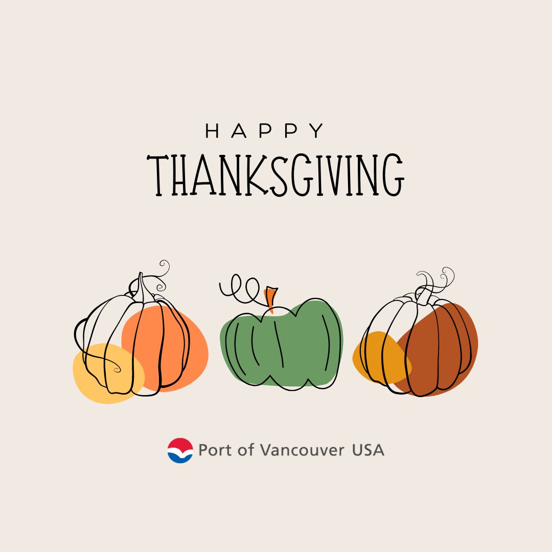 #portvanusa would like to wish you a very Happy Thanksgiving! 
The port will be closed for receipt and delivery of cargo on Nov. 24 and Nov. 25. Vessel activity will be conducted as usual on Nov. 25. The admin office will also be closed both days.