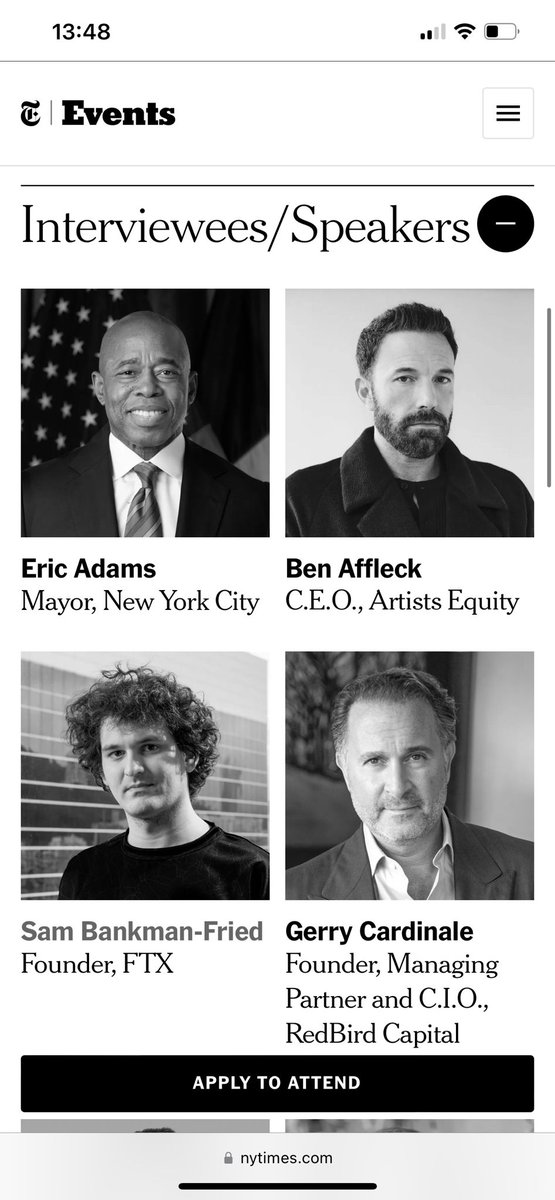 MarioNawfal's tweet photo. 🚨SBF now states he will be going to the New York Times Dealbook Summit in NYC next Wednesday.

Is this reality?? Surely his lawyers won’t let him do this? Is the NYT going to actually still giving him this platform, next to US Sec Yellen, Larry Fink, and other huge names? https://t.co/yEnsbrkI13