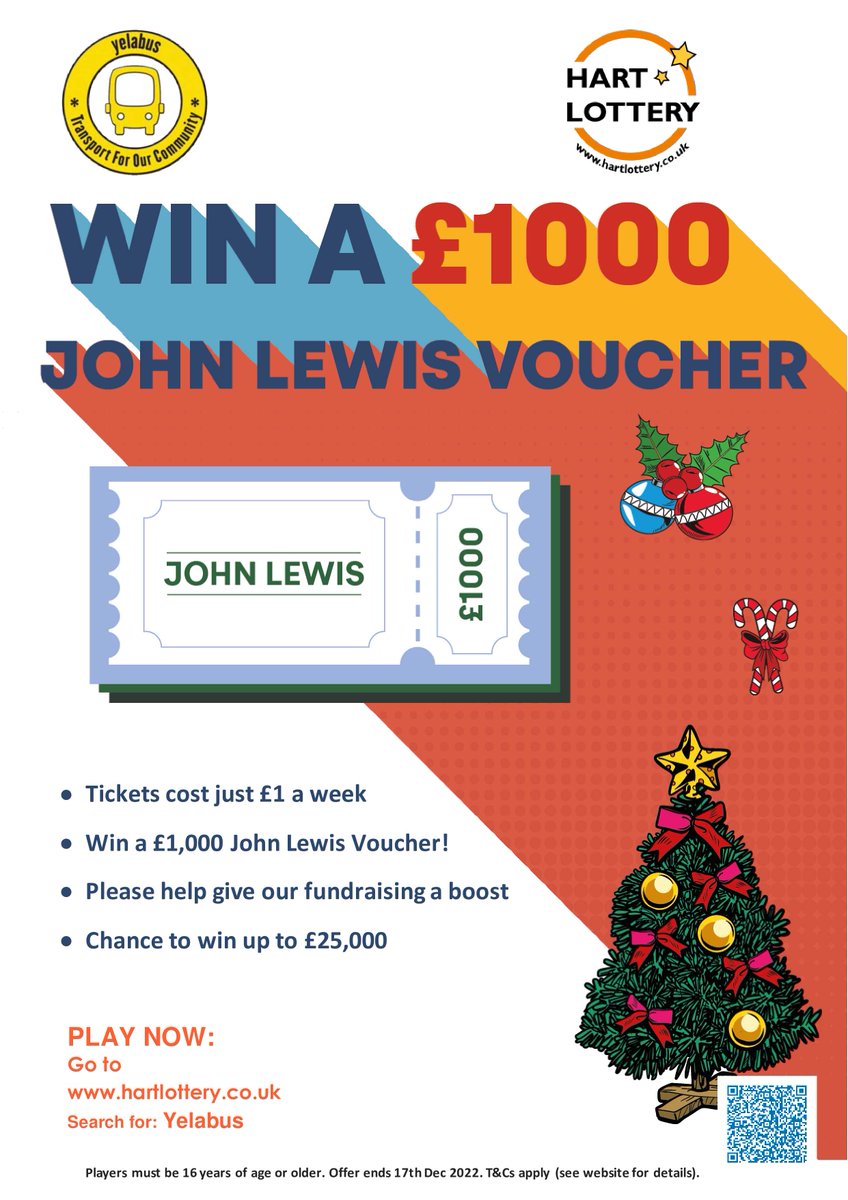 Christmas is on the horizon, and we’ve got the perfect prize to fill you full of holiday cheer 🎅🎄

On Saturday 17th December, one lucky supporter will win a fantastic £1,000 John Lewis eGift Card!

Play <a href="/HartLottery/">Hart Lottery</a> - hartlottery.co.uk/support/find-a…