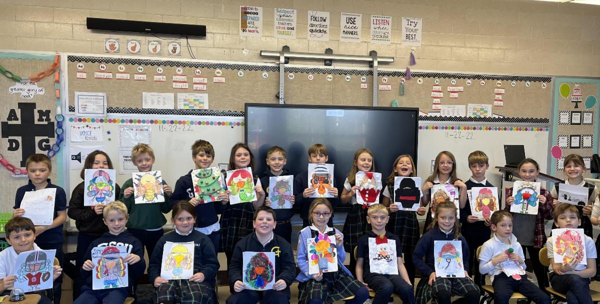 GesuCatholic's tweet photo. Mrs. Diggs and her second graders did the disguise a turkey project, check out their work! #GobbleGobble 🦃 https://t.co/aEzEE2rXaH