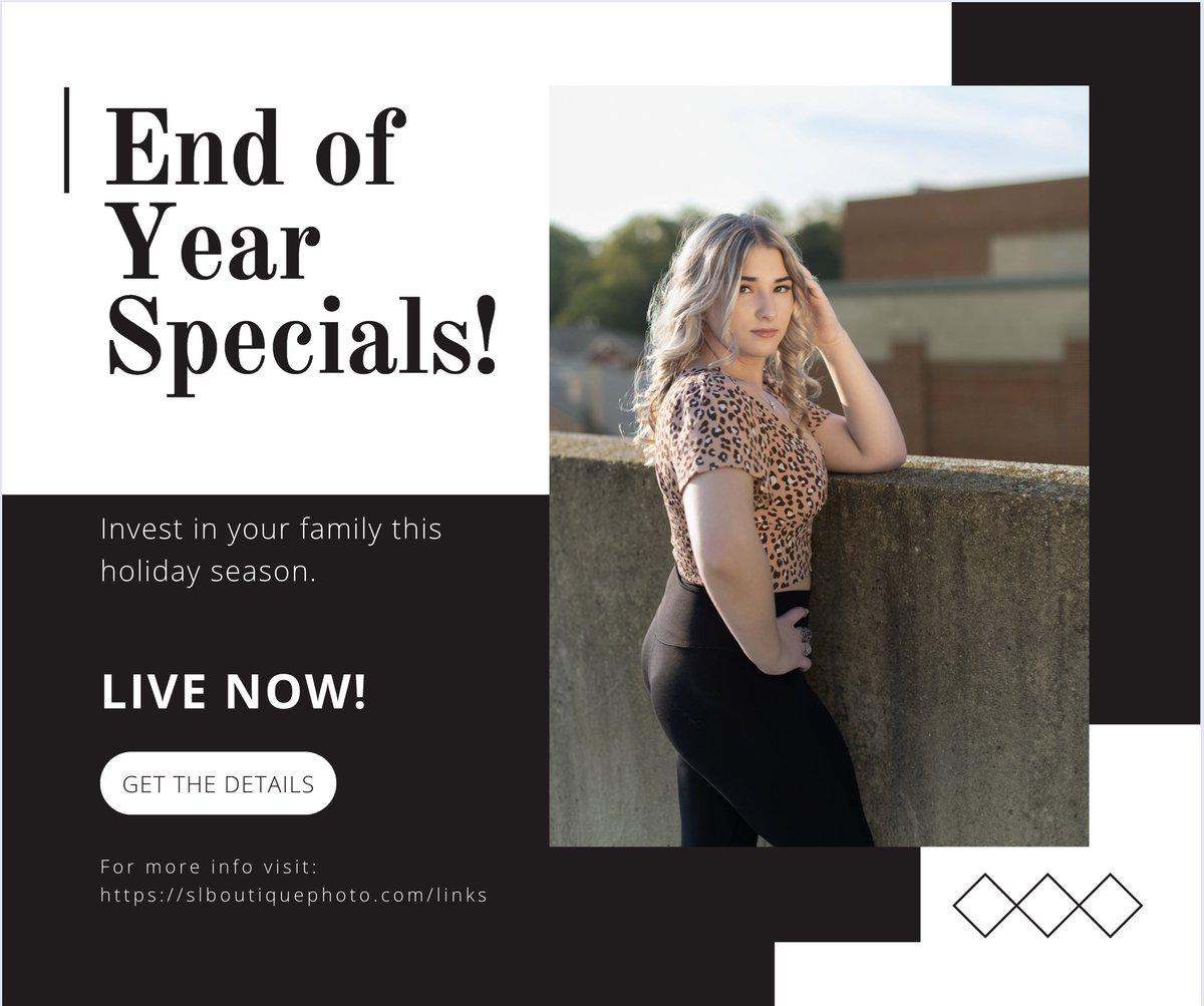 Our End of Year Specials are live &amp; waiting for you!! I am launching, not one, but TWO limited edition sessions &amp; since they are brand new, you can get in on them for the best price that they will ever be offered at! sessions!  Details here: slboutiquephoto.com/links.