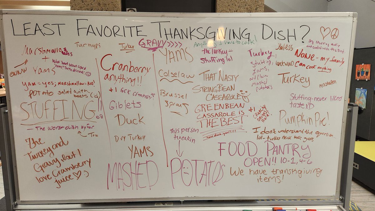 karengelles's tweet image. The students @GreenleyLibrary had some hot takes on Thanksgiving food. Happy Thanksgiving!