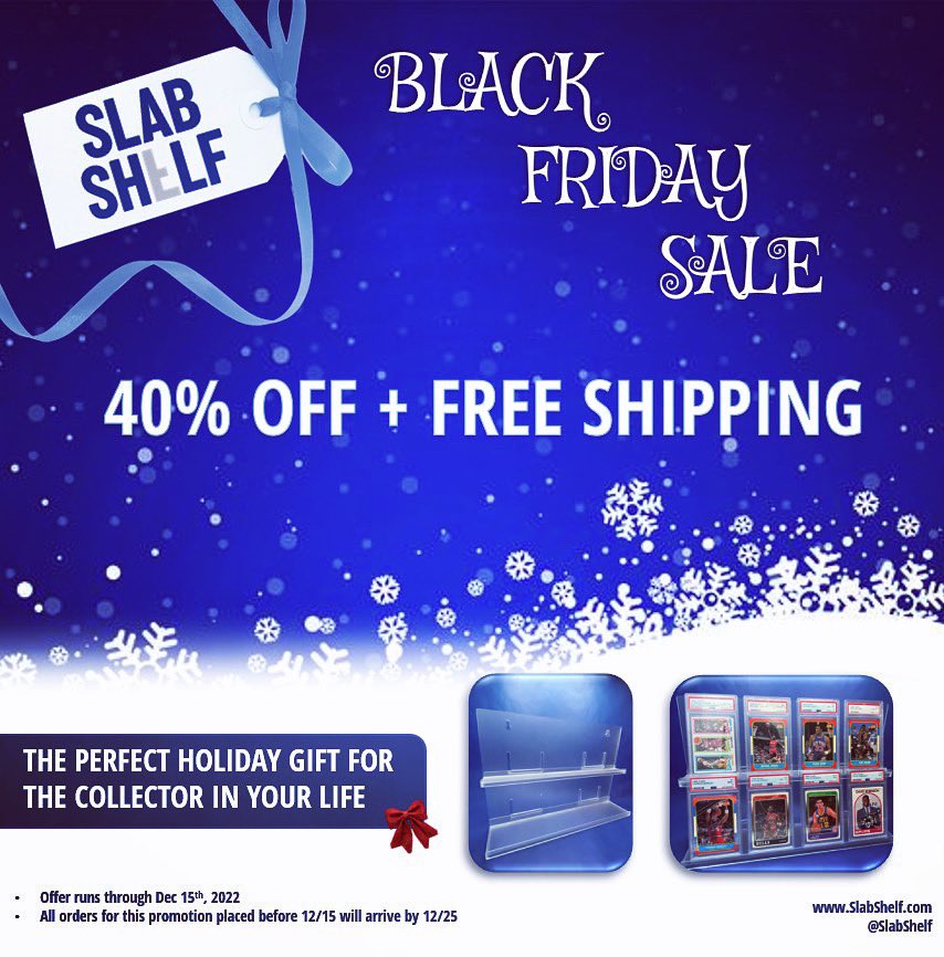 SlabShelf's tweet photo. Shop SlabShelf #BlackFriday Deals now through Dec 15… 40% Off + FREE domestic shipping on ALL products. 

The perfect gift for the collector in your life this holiday season. 🎄 🎁

Guaranteed delivery by 12/25 📬 https://t.co/SkJkXnnIxg
