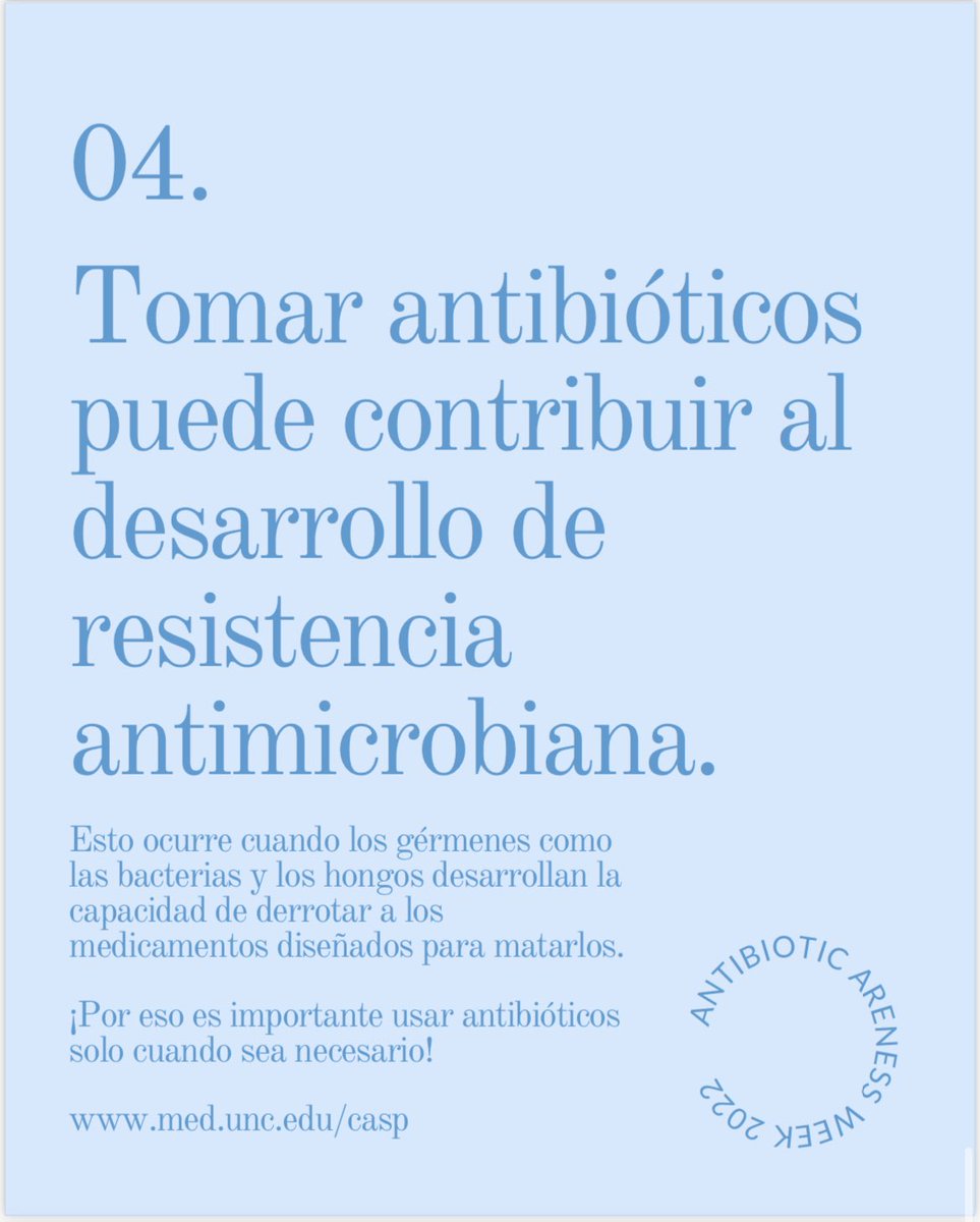 UNC ID Pharmacy (@unc_id_pharmacy) on Twitter photo Doubling the daily dose today! Here’s #️⃣4️⃣
Why is it important to only take antibiotics when necessary? 🤔 Bacteria can develop resistance 🛡️💪when exposed to antibiotics, making infections harder to treat 😱🥵 #USAAW22 #ASP #Stewardship #IDTwitter Doubling the daily dose today! Here’s #️⃣4️⃣
Why is it important to only take antibiotics when necessary? 🤔 Bacteria can develop resistance 🛡️💪when exposed to antibiotics, making infections harder to treat 😱🥵 #USAAW22 #ASP #Stewardship #IDTwitter