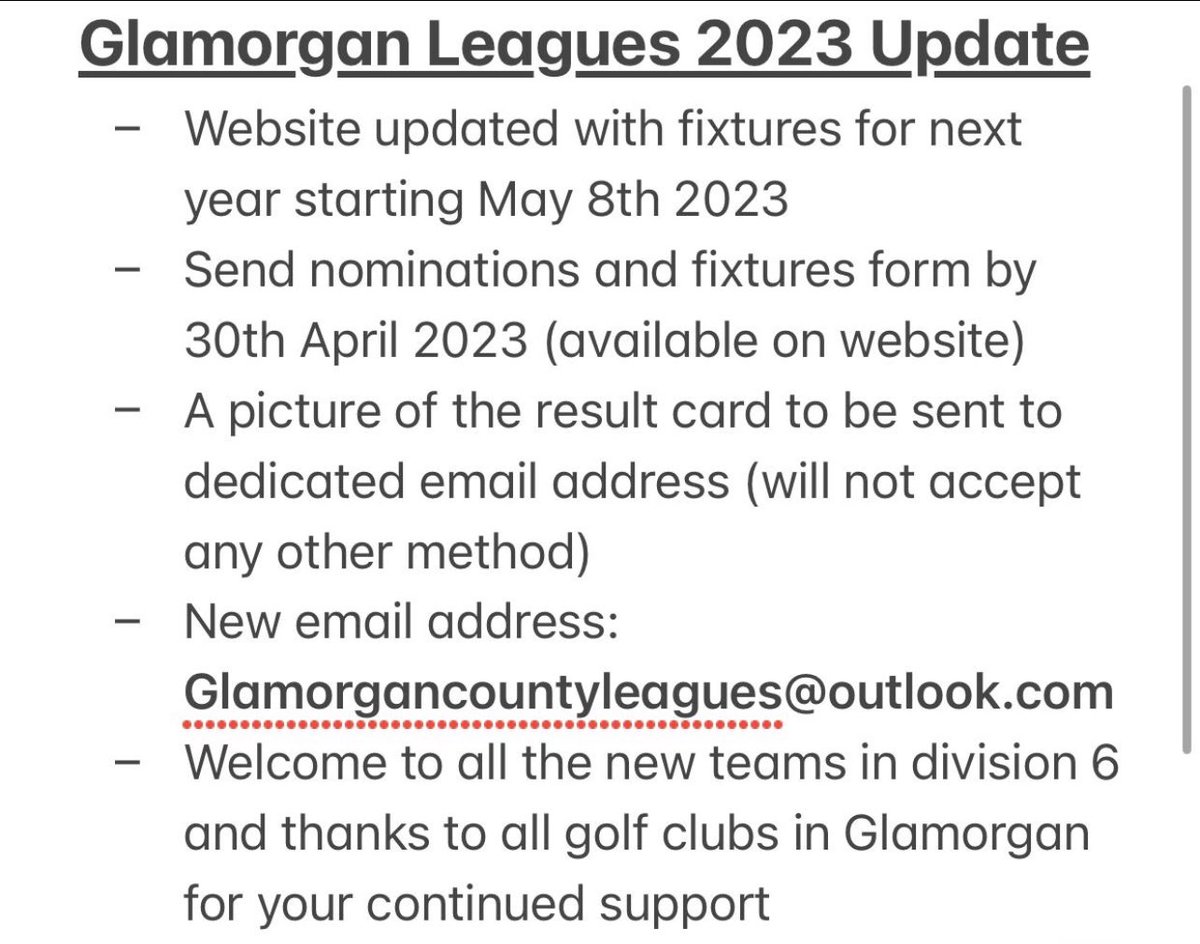 A <a href="/Glamorgan_G_U/">GlamorganGolfUnion</a> League update for 2023. Thanks <a href="/Rhyscarhart/">Rhys Carhart</a> 👏👏👏