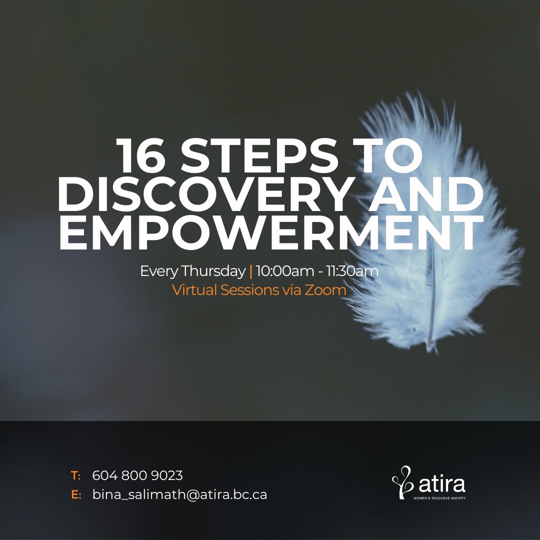 FreeOfViolence's tweet photo. Stopping The Violence offers weekly 16 Steps to Discovery and Empowerment sessions every Thursday from 10-11:30am. This weekly group is open and is offered online via Zoom.
✉️ bina_salimath@atira.bc.ca
☎️ 604-800-9023
#16steps #atiraprogram #freeofviolence #endvaw #vaw https://t.co/WflWBylGrD