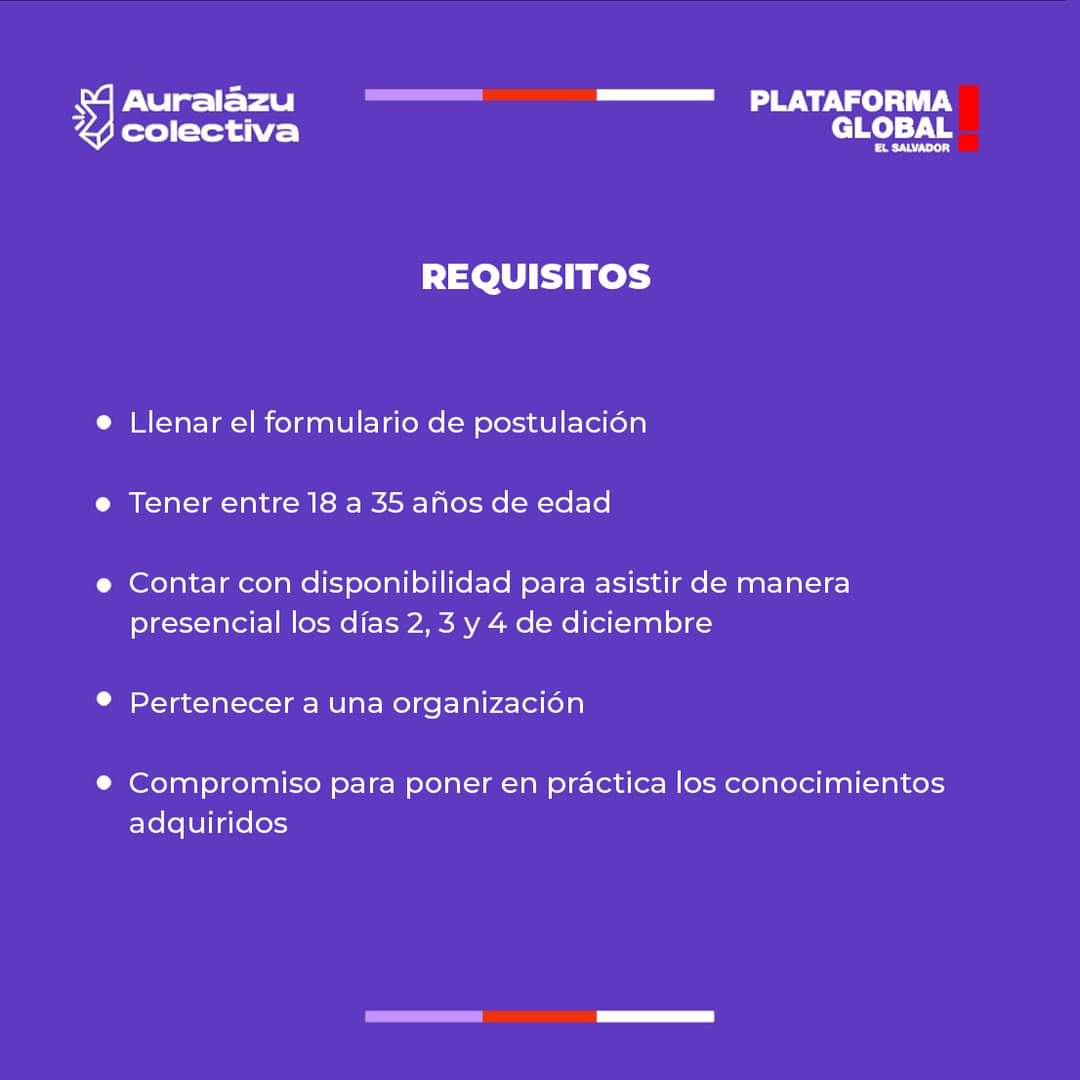 PGElSalvador's tweet image. 📢 #cursos2022 | Escuela Muralista feminista, inscríbete al nuevo curso de formación para juventudes organizadas ✊

🗓 Fechas: 2, 3 y 4 de diciembre

🕐 Horario: de 8:00 a.m. a 3:00 p.m. 

👉 Última Fecha de inscripción: 28 de noviembre 

📲 Inscríbete: podio.com/webforms/20382…