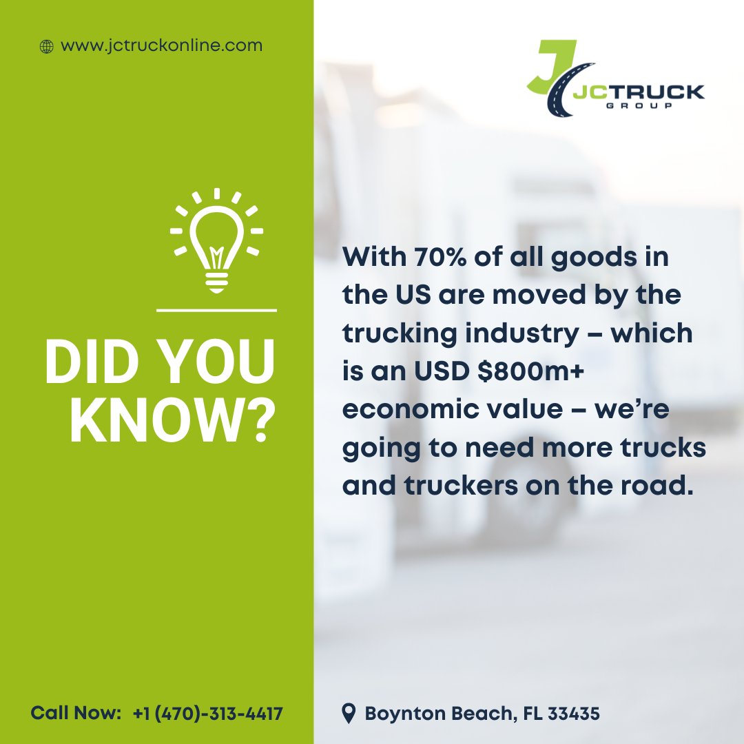 JctruckG's tweet photo. We’re going to need more trucks and truckers on the road.
🚛 JC Truck Group
📱 Call: +1 470-313-4417
🌎 https://t.co/7mHIzjFXnr
#trucknation #truckdriver #truckdaily #jcgroup #truckerlife #transporation #transportationcompany #transport #truckfacts #transportationservices https://t.co/SqeFLEFmPe