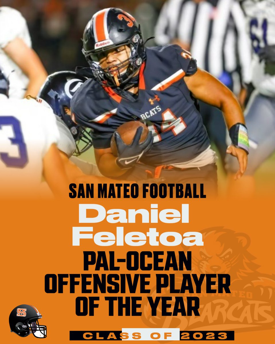 SM Bearcat Football (@smbearcatfb) on Twitter photo Congratulations to Daniel Feletoa for being named the PAL-Ocean Offensive Player of the Year. He rushed for 1000 yards in 9 games 750 of that in league which included 11 TDs(13 overall) #ALLIN #GOBEARCATS
<a href="/KasselMedia/">Ethan Kassel</a> <a href="/DarrenSabedra/">Darren Sabedra</a> <a href="/westcoastpreps_/">West Coast Preps</a> Congratulations to Daniel Feletoa for being named the PAL-Ocean Offensive Player of the Year. He rushed for 1000 yards in 9 games 750 of that in league which included 11 TDs(13 overall) #ALLIN #GOBEARCATS
<a href="/KasselMedia/">Ethan Kassel</a> <a href="/DarrenSabedra/">Darren Sabedra</a> <a href="/westcoastpreps_/">West Coast Preps</a>