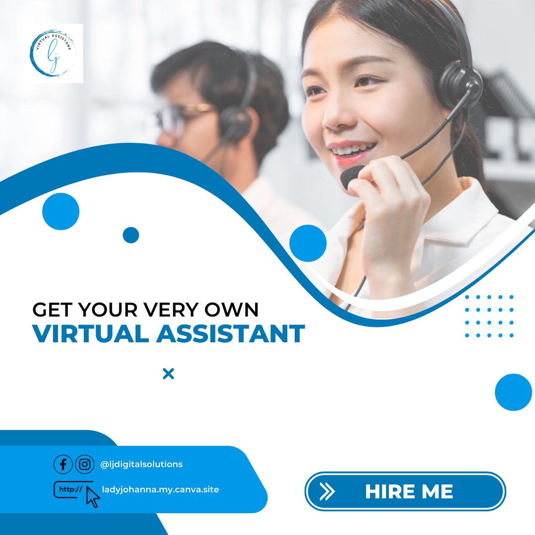 ljdigisolution's tweet photo. You don't have β time to manage your
business? You can't do it by yourself? Get your very own π©βπ» virtual assistant, and hire me to lighten up your workload.
Visit my Website: https://t.co/pssNNZJwmX
#LJDigitalSolutions #virtualassistant #admintask #SMM #GraphicDesign https://t.co/lC9GL064wh
