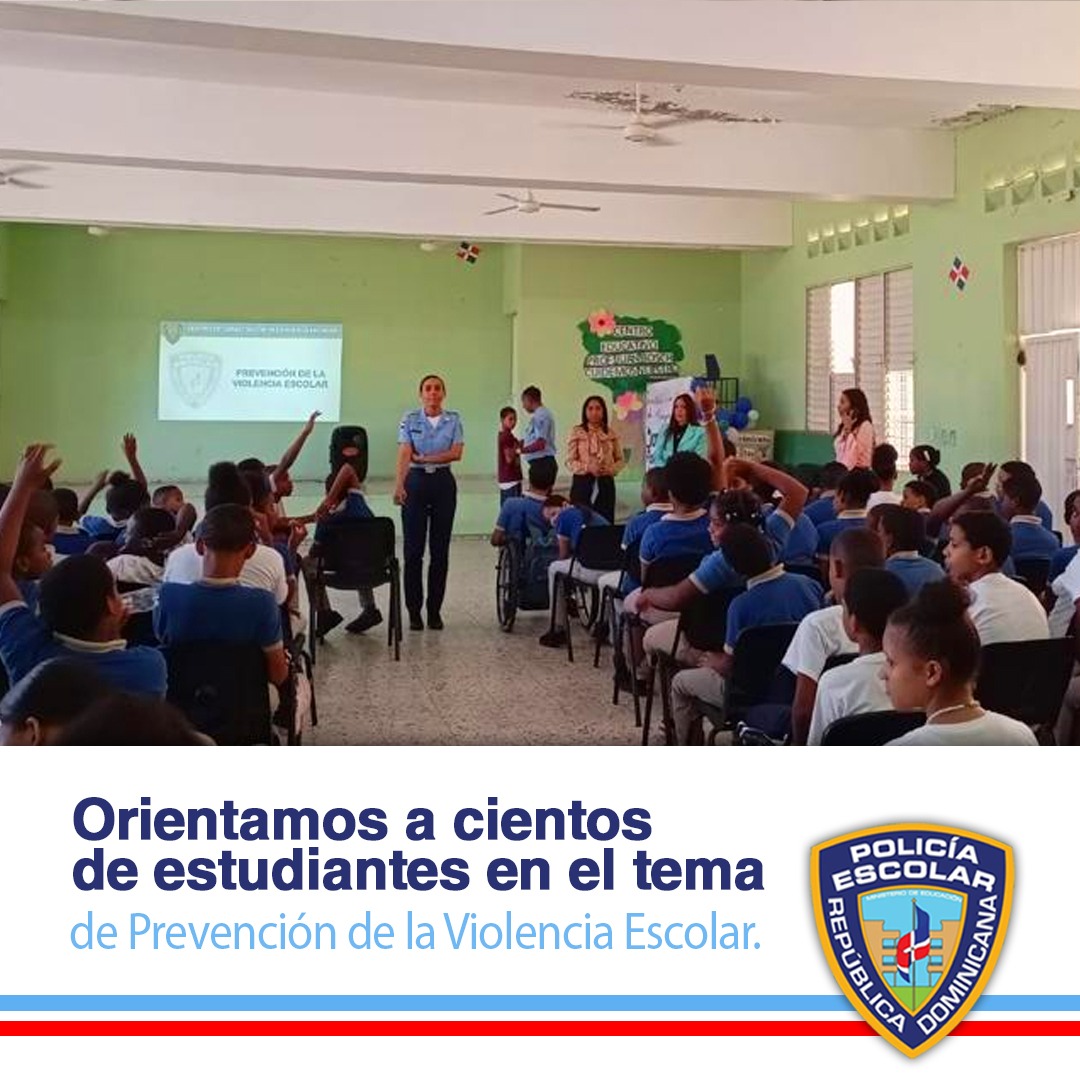 policiaescolard's tweet photo. Esta Dirección continúa realizando labores de orientación a niños y jóvenes de distintas comunidades, mediante la realización de ciclos de charlas sobre “Prevención de la Violencia Escolar. En esta oportunidad 117 estudiantes recibieron orientación en el sector La puya, DN. https://t.co/242CdbNsbs