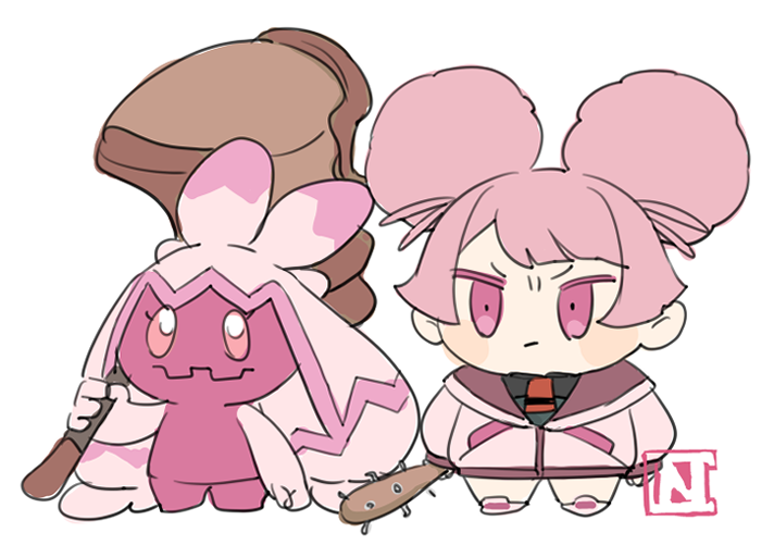 pokemon (creature) pink hair 1girl nail nail bat double bun holding  illustration images