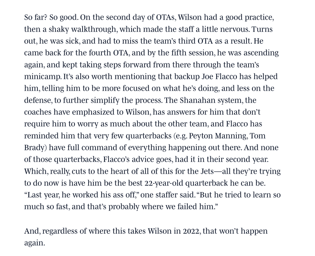 AlbertBreer's tweet photo. Jets QB Zach Wilson's issues actually go all the way back to last year—he had a case of the yips that caused the team to delay his return from a PCL injury and hire John Beck last fall. In our 6.20 MMQB (https://t.co/BzimKLjNcs), we detailed what the coaches did to combat that. https://t.co/Y92XCzAfQ7