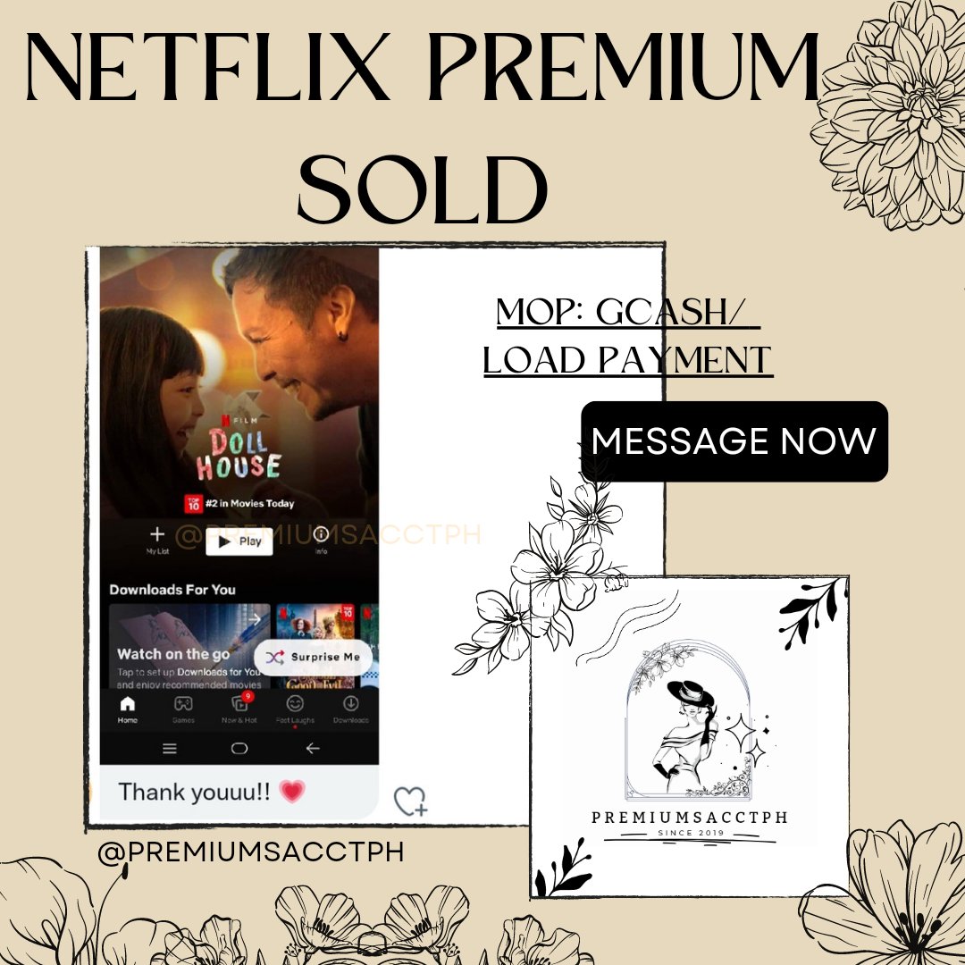 TransactProofs's tweet image. 💐Netflix premium Sold💐
 • Accounts are available 
• Free to inquire just mesage us 
• Gcash / Load
      
🥀Proof of Transaction and Feedback💌

     • @TransactProofs 
     • Comment Pinned tweet 📌
     • #PAPH_Feedback

🌼Dm me to Avail!! 💌
 🥀 @premiumsacctph 🔥