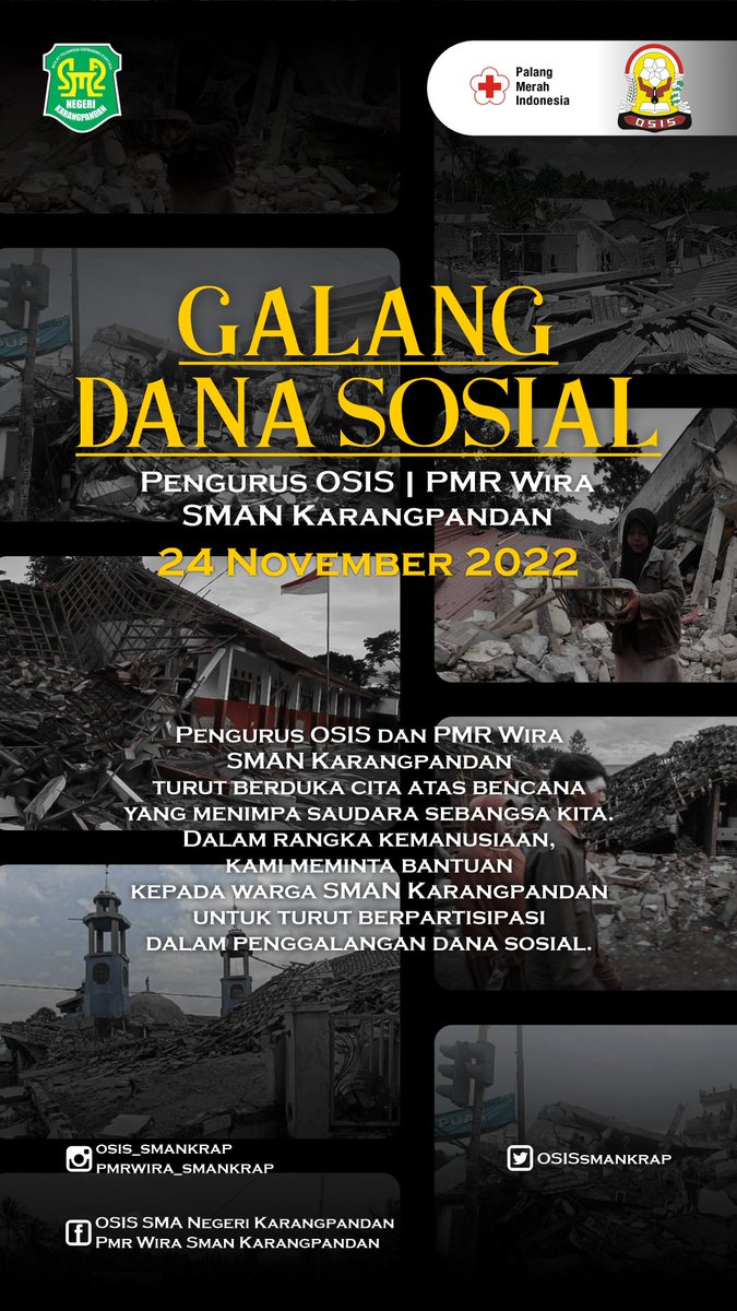 PRAY FOR CIANJUR

Kami turut berduka cita atas bencana yang menimpa saudara sebangsa kita. Dalam rangka kemanusiaan, kami meminta bantuan kepada seluruh warga SMAN Karangpandan untuk turut berpartisipasi dalam penggalangan dana sosial.

#PrayForCianjur
