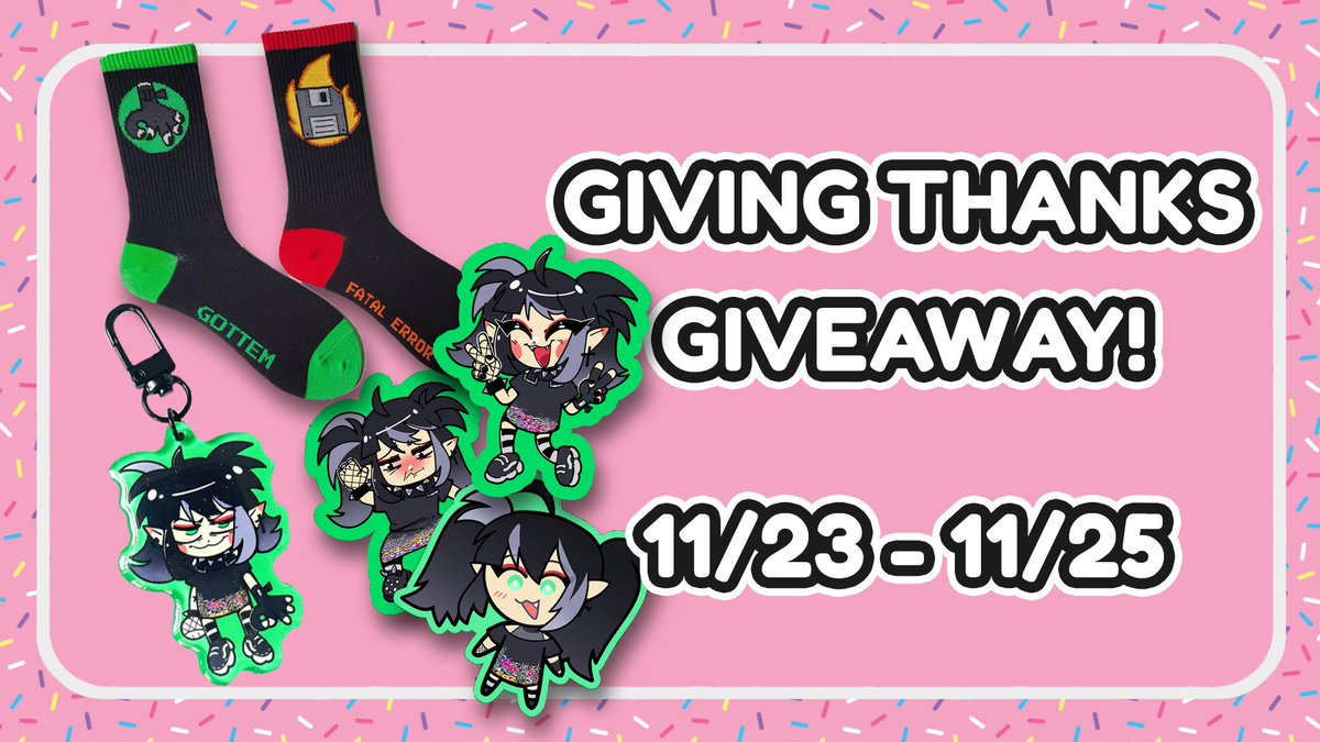donutmoth's tweet photo. Want a chance to win some free @BYTE_exe merch?! Like + RT this tweet to enter for a chance to win BOTH pairs of socks, a Byte keychain of your choosing, and all of her stickers!💚👾🍩
Ends at 11:59PM CST 11/25! https://t.co/S81CLWXVL9