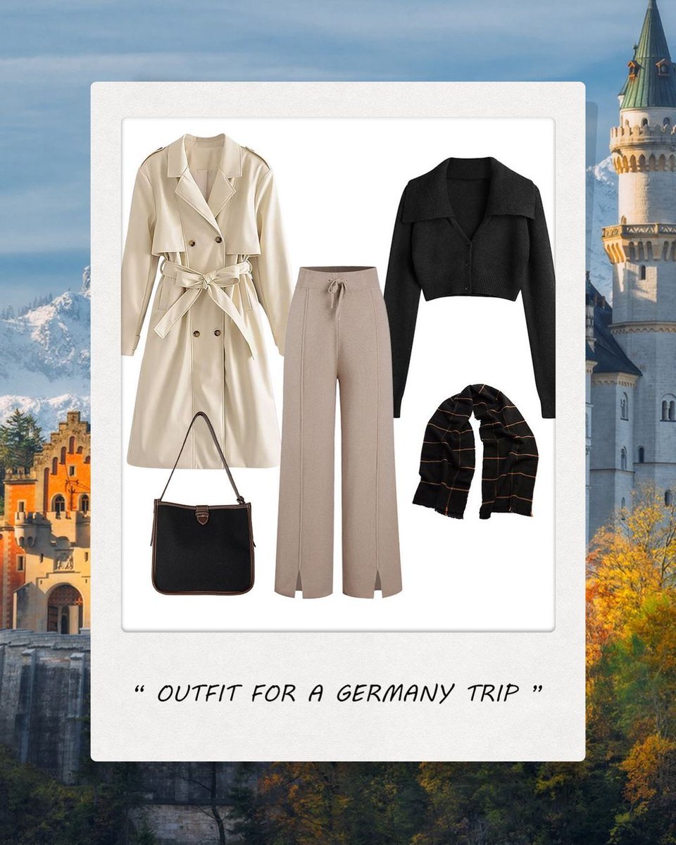 If you're looking for us this week, we'll be soaking in this view in Germany 💙🍃 Look1: Trench Coat: 🔍OA220824020 Sweater: 🔍OA220906013 Pants: 🔍OA221007012 Bag: 🔍 OA221025037 Scarf: 🔍OA221102083 Check it out at thecommense.com