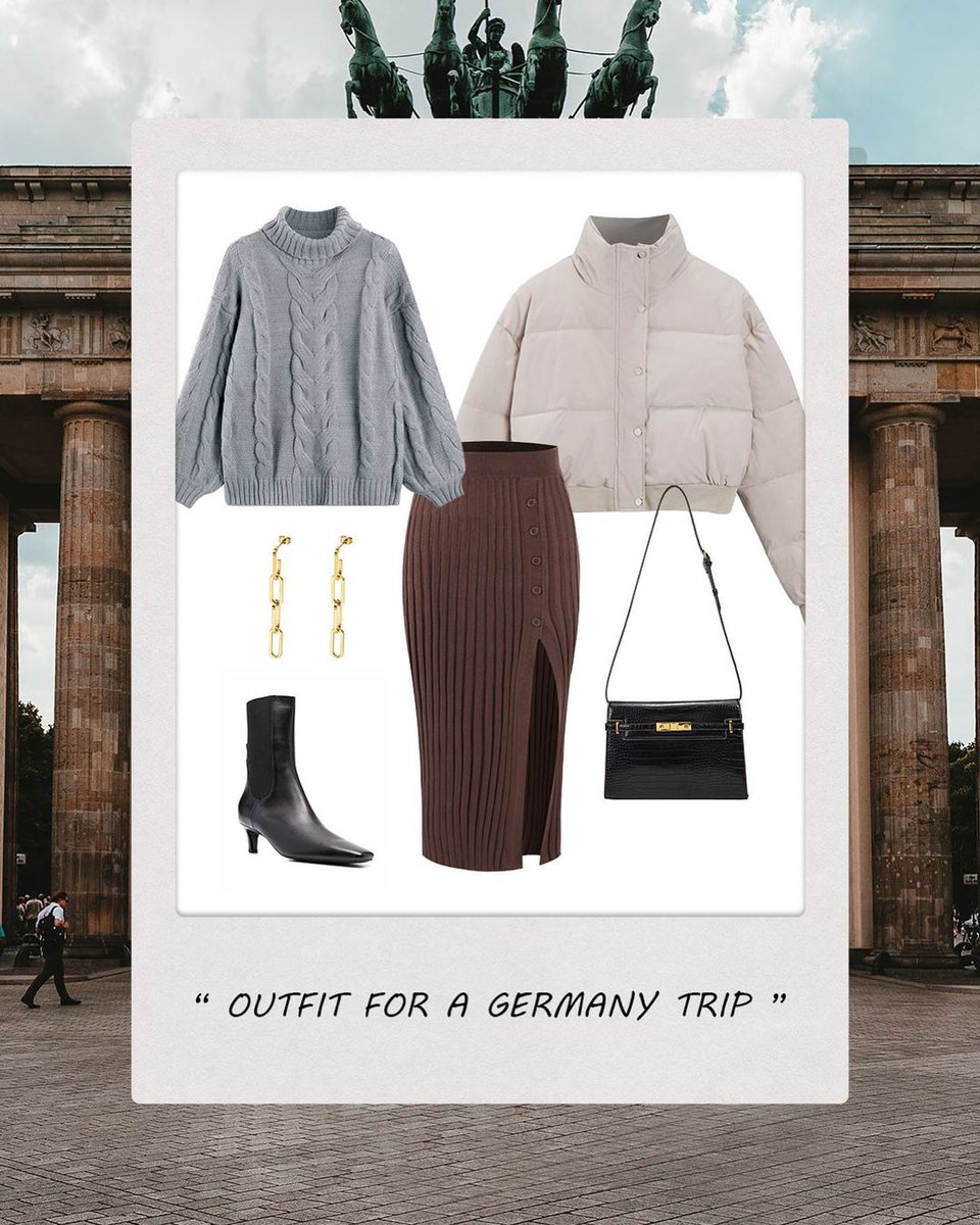 Swipe for more Germany trip outfit ideas! Look2: Sweater: 🔍OA221018020 Jacket: 🔍OA220826013 Skirt: 🔍OA221020002 Bag: 🔍OA221008007 Earring: 🔍OA220920006 Check it out at thecommense.com, link in bio! #commense #cmsgang