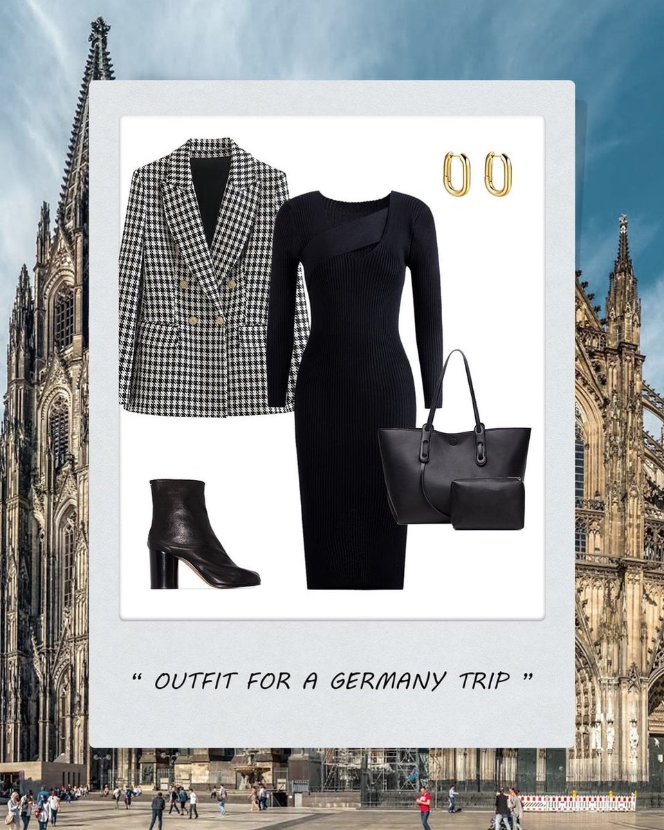 Swipe for more Germany trip outfit ideas! Look3: Blazer: 🔍OA221010039 Sweater Dress: 🔍OA220820036 Earring: 🔍OA220915031 Bag: 🔍OA221025086 Check it out at thecommense.com, link in bio! #commense #cmsgang