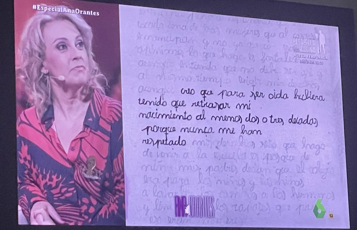 Qué belleza esto. Los cuadernos de Ana que con 60 años quiso aprender a escribir. 

“…para ser oída hubiera tenido que retrasar mi nacimiento al menos dos o tres décadas…” 

#EspecialAnaOrantes