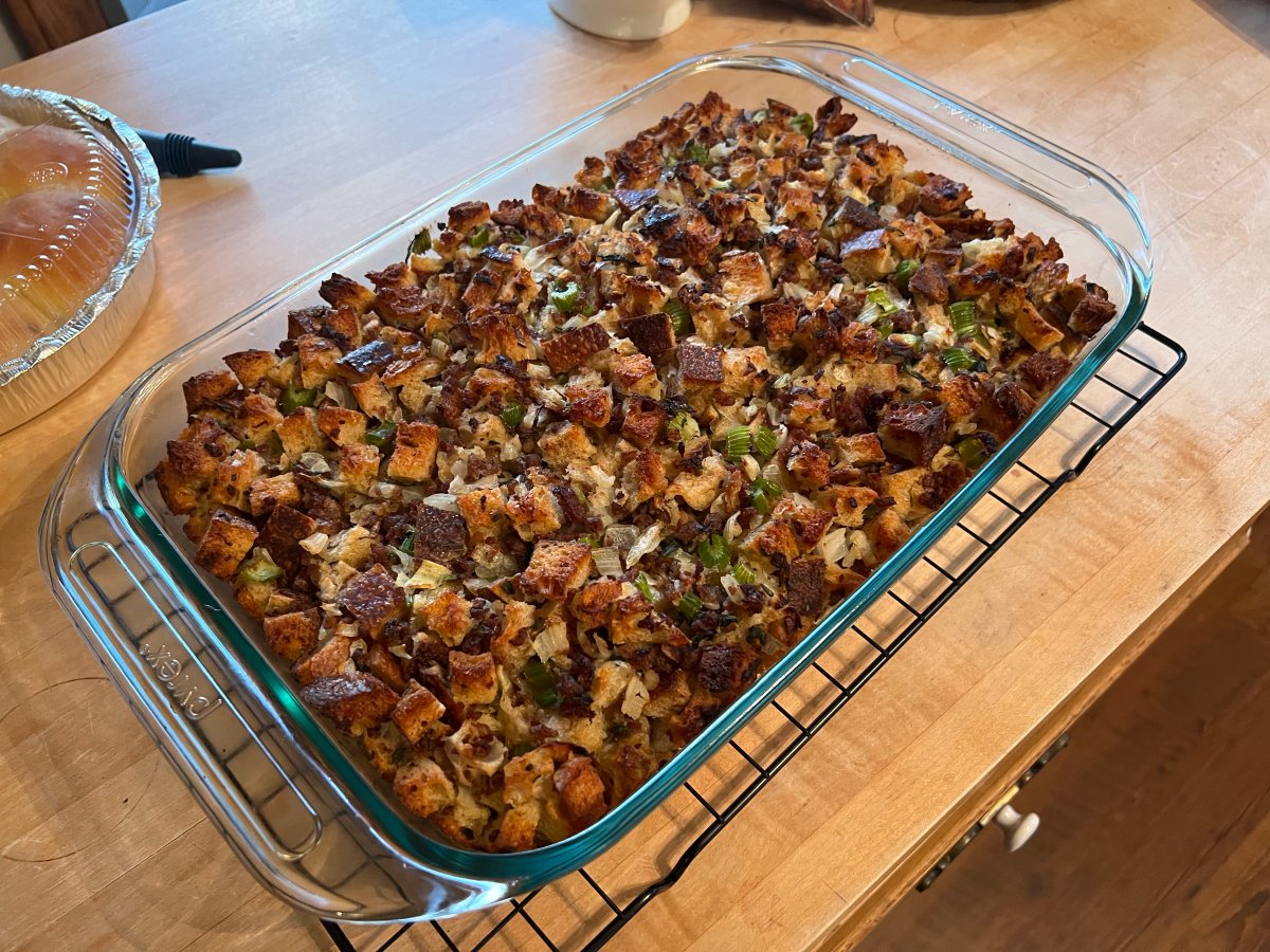 Stuffing always tastes better the next day, so I made tomorrow’s stuffing today! #Thanksgiving