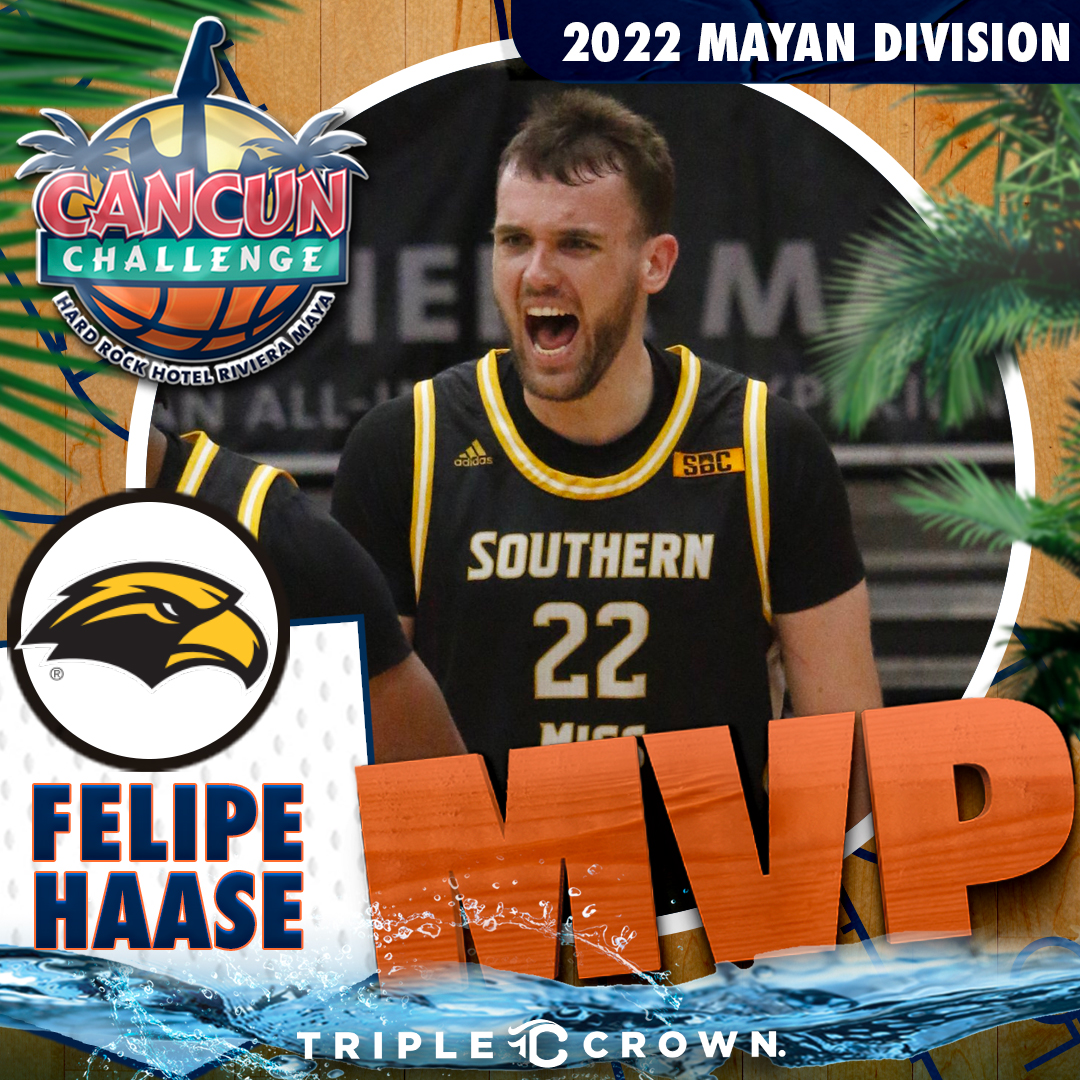 Congrats to the 2022 Mayan Division MVP  <a href="/SouthernMissMBB/">Southern Miss MBB</a>'s Felipe Haase! #cancunhoops #mvp