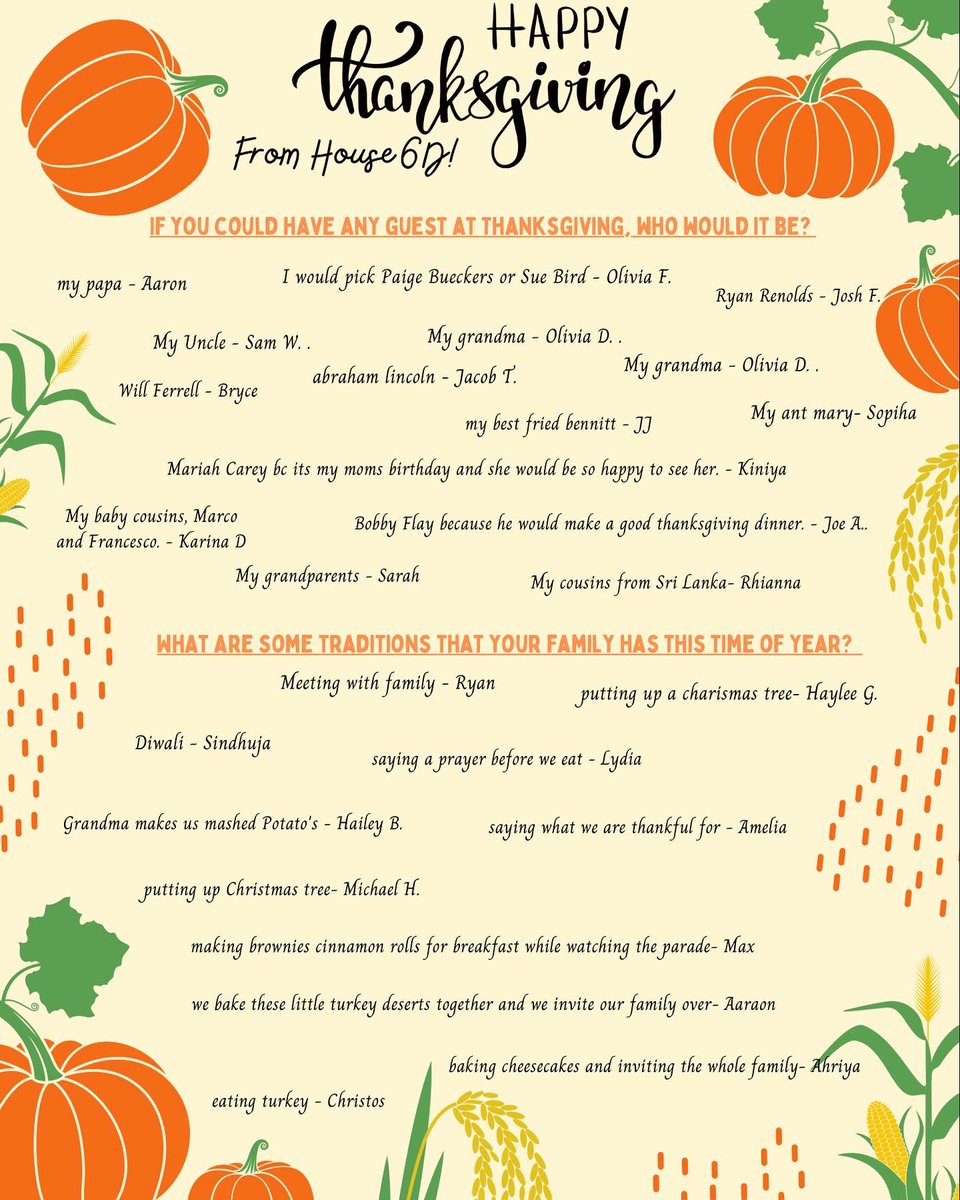 AMSHouse6D's tweet photo. Houe 6D spent some time today talking about traditions and being thankful. 🧡 #learnwithahern @FoxboroughPS #theboro02035 https://t.co/9Ht15p64FV